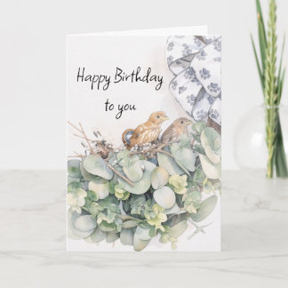 Carte Bébés oiseaux dans une couronne de porte