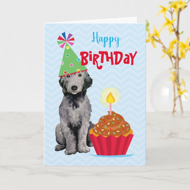 Carte Bedlington Terrier Cupcake (Fleur jaune)