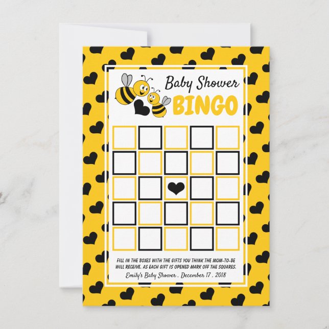 Carte Bee miel, Bingo Baby shower (Devant)