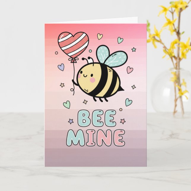 Carte Bee Mine! Cute Bee Valentines Day Greeting (Fleur jaune)