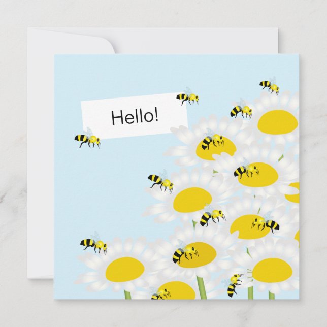 Carte Bee on Flower Carré Card - Arrière - plan bleu (Devant)