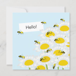 Carte Bee on Flower Carré Card - Arrière - plan bleu