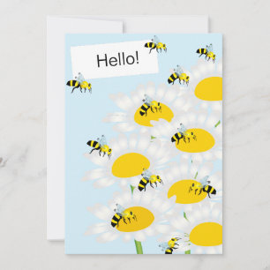 Carte Bee on Flower Flat Greeting Card - Arrière - plan 