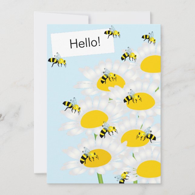 Carte Bee on Flower Flat Greeting Card - Arrière - plan  (Devant)