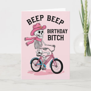Carte Beep Beep Anniversaire Funny Pink Skeleton Bike