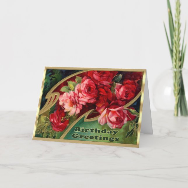 Carte Bel anniversaire assez rose floral victorien de (Devant)