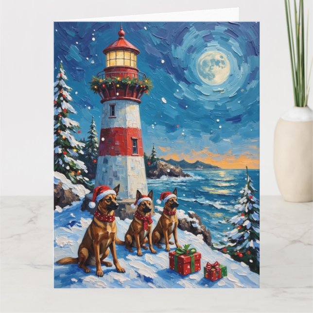Carte Belgian Malinois Christmas Lighthouse Holiday (Devant)