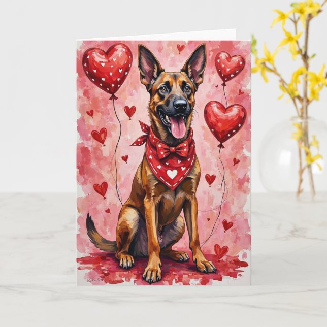 Carte Belgian Malinois Valentine’s Day Dog with Hearts (Fleur jaune)