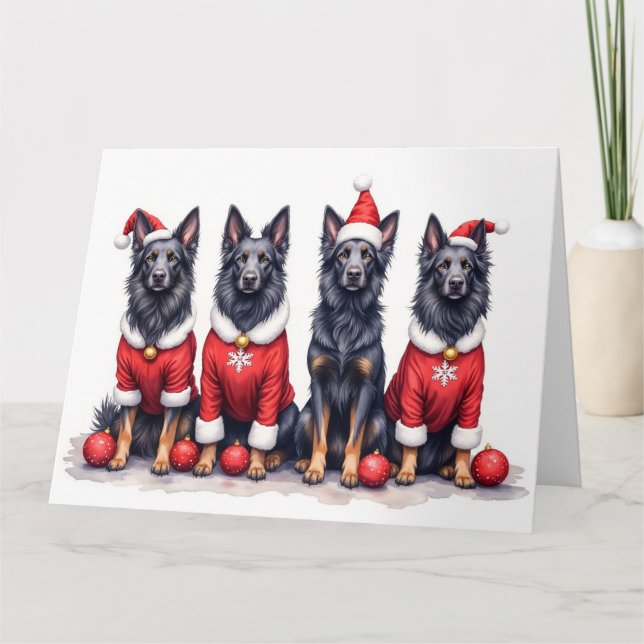 Carte Belgian Shepherd Christmas Dress Santa Hat (Devant)