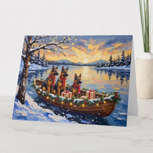 Carte Belgian Shepherd Tervuren Christmas Boat Holiday (Devant)