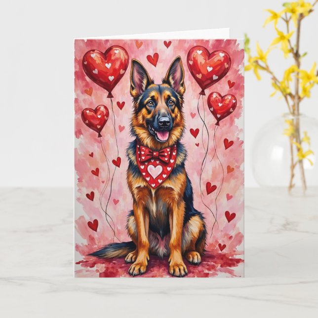 Carte Belgian Shepherd Valentine’s Day Dog with Hearts (Fleur jaune)
