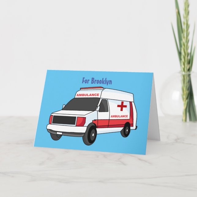 Carte Belle ambulance rouge caricature van (Devant)