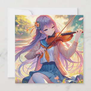 Carte Belle Anime Girl Jouant du Violon