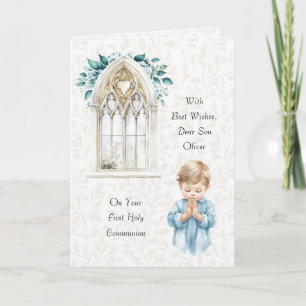 Carte Belle Aquarelle Bleue Première Communion Salutatio