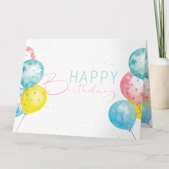 Carte Belle aquarelle brillante Joyeux design d'annivers (Devant)