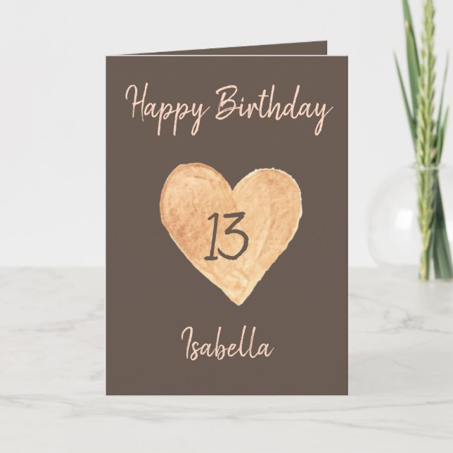 Carte Belle aquarelle de kaki Coeur 13e anniversaire  (Devant)