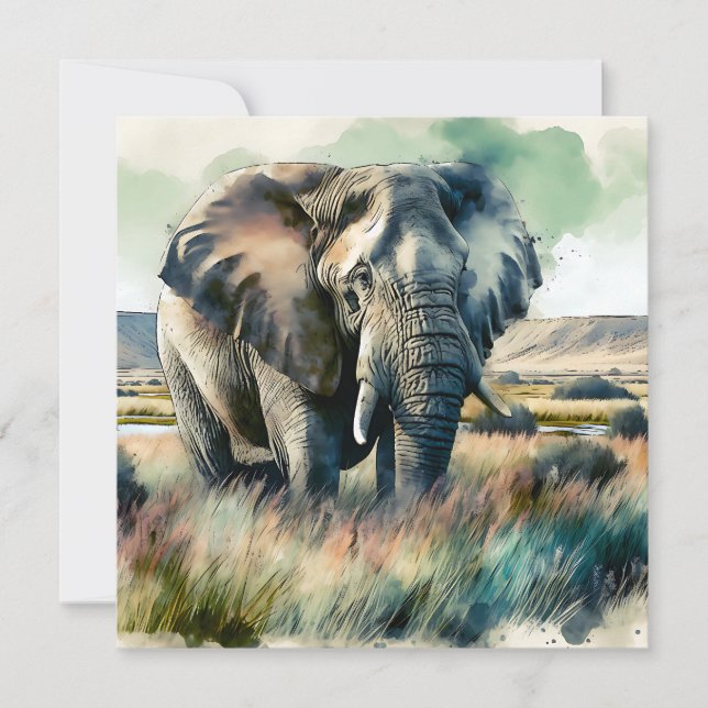Carte Belle aquarelle éléphant (Devant)