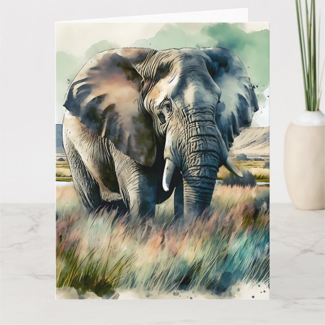 Carte Belle aquarelle éléphant (Devant)