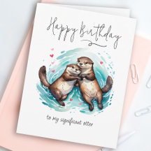 Belle Aquarelle Importante Otter Punny Anniversair