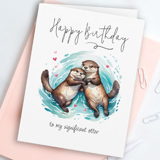 Carte Belle Aquarelle Importante Otter Punny Anniversair