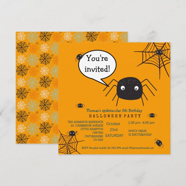 Carte Belle araignée Anniversaire/Halloween Enfant (Devant / Derrière)