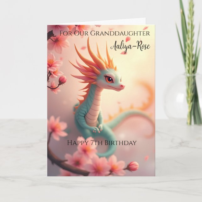 Carte Belle Baby Dragon Grandgirl 7e anniversaire (Devant)
