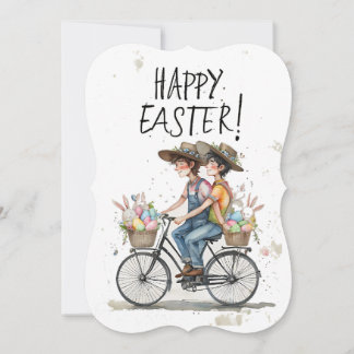 Carte Belle balade à vélo avec les lapins de Pâques Cart