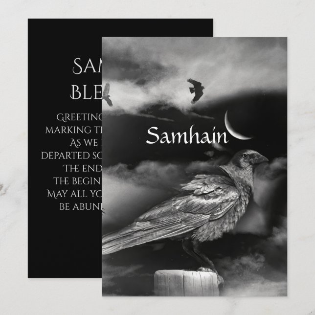 Carte Belle bénédiction de Samhain Lune Corbeau Corneill (Devant / Derrière)
