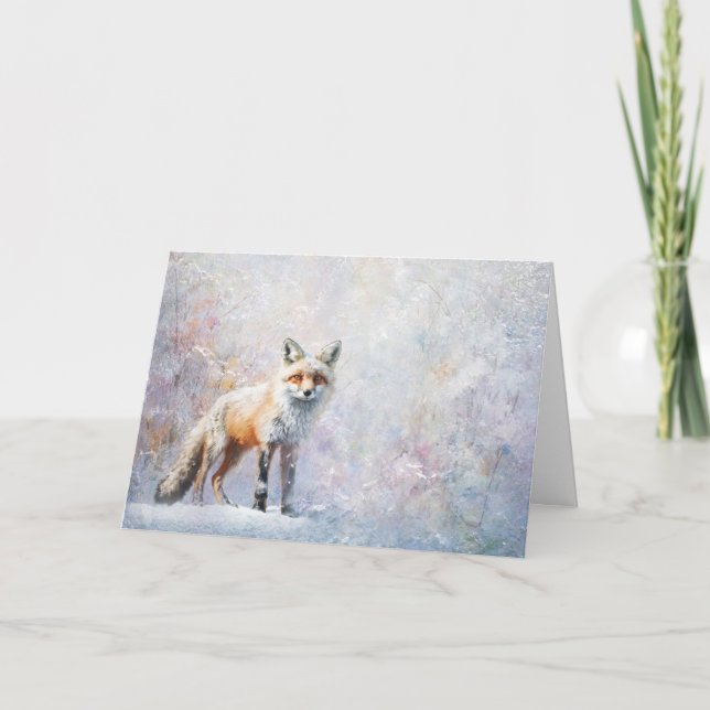 Carte Belle Bois Animaux Renard Dans La Neige Salutation (Devant)