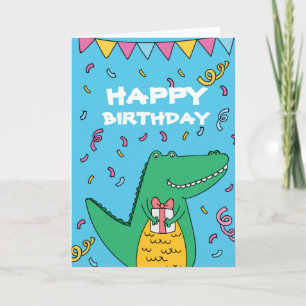 Carte Belle caricature crocodile anniversaire