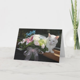 Carte Belle Chat/Fleurs Personnalisable Anniversaire