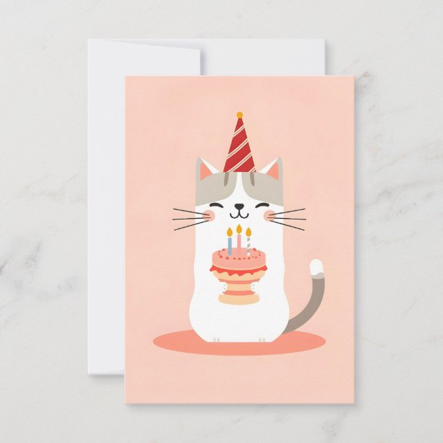 Carte Belle chatte avec gâteau d'anniversaire (Devant)