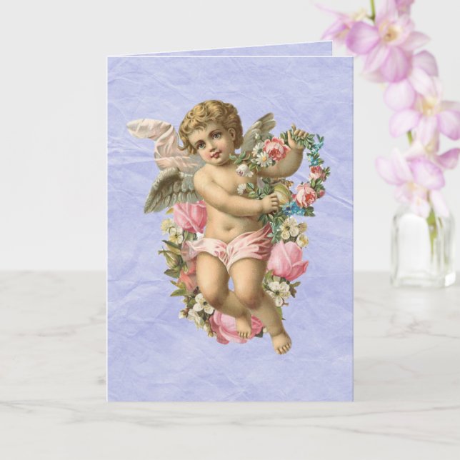Carte Belle Cherub Vintage / Ange aux fleurs (Orchidée)