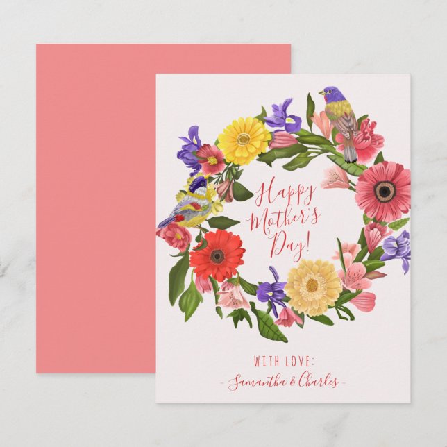 Carte Belle couronne florale brillante Bonne fête des mè (Devant / Derrière)