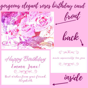 Carte Belle Elégante Aquarelle Roses heureux anniversair