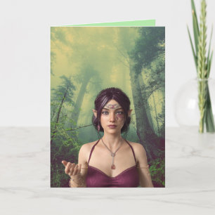 CARTE BELLE ELF FILLE DANS LA FORÊT ANNIVERSAIRE DE SA C