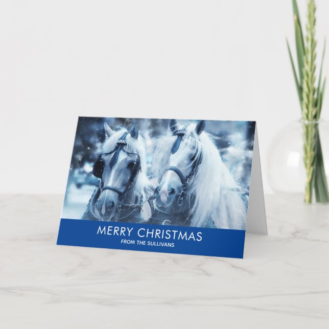 Carte Belle équipe Cheval hiver Photo Noël (Devant)