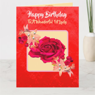 Carte Belle Étincelle Rouge Rose 1ère Dame Anniversaire