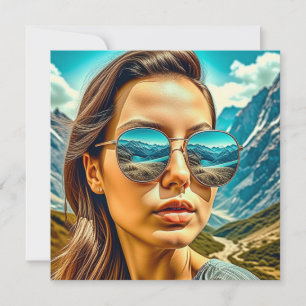 Carte Belle femme dans les lunettes de soleil La réflexi