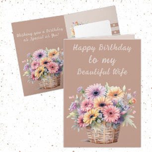 Carte Belle femme gerbera fleurs marron anniversaire