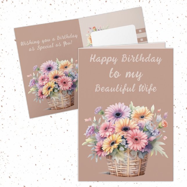 Carte Belle femme gerbera fleurs marron anniversaire (Créateur téléchargé)