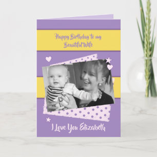 Carte Belle femme violet et jaune photo d'anniversaire