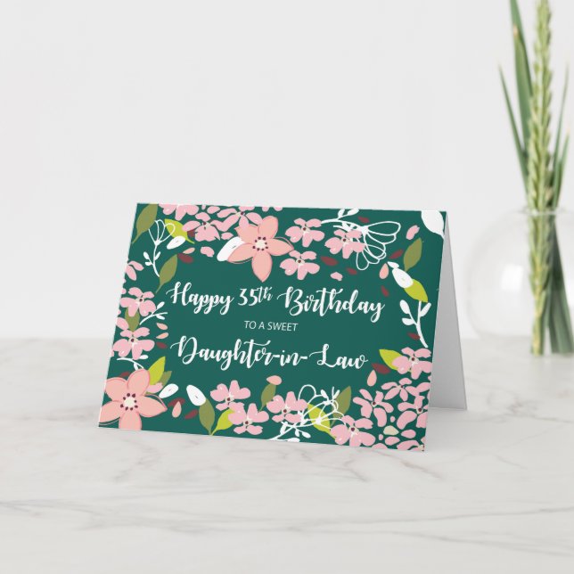 Carte Belle-fille 35e anniversaire Fleurs vertes (Devant)