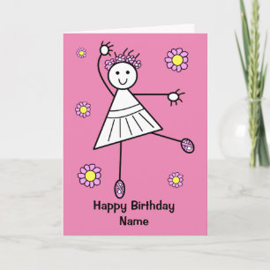 Carte Belle fille Danseur de ballet rose Anniversaire