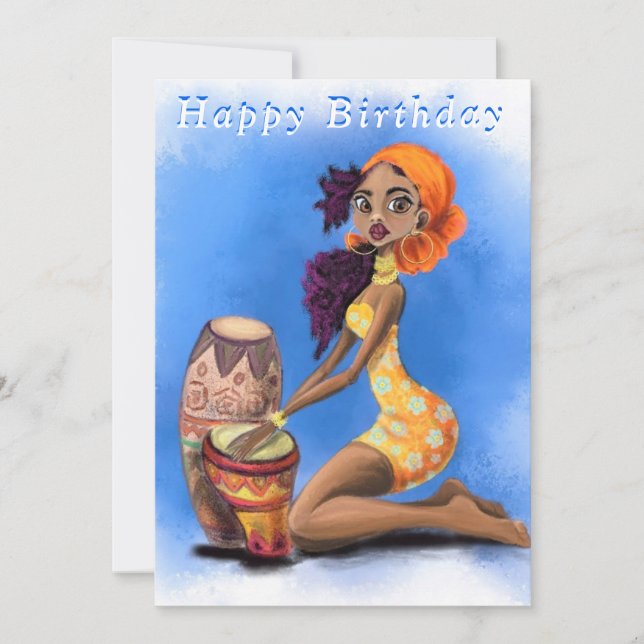 Carte Belle Fille de batteur africaine - Joyeux annivers (Devant)