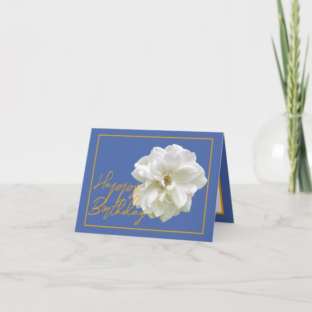 Carte Belle Fleur de Rose Blanche Plutôt Joyeux Annivers (Devant)