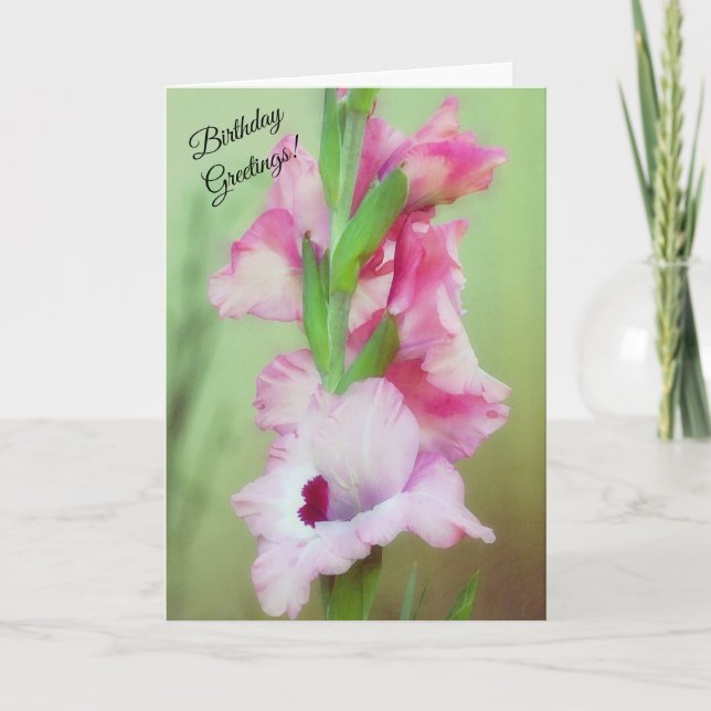 Carte Belle Fleurs roses Floral Gladiolus Anniversaire (Devant)