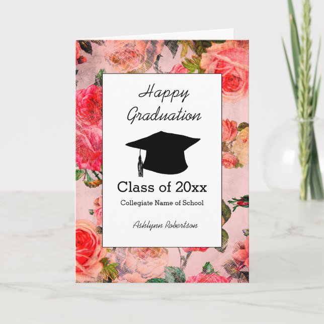 Carte Belle Floral Rose Graduation (Devant)
