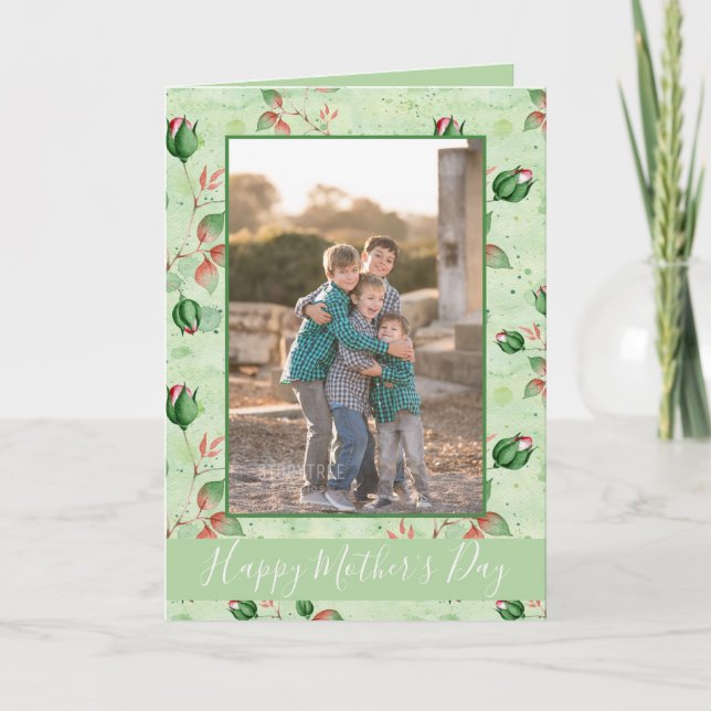 Carte Belle florale verte Bonne fête des mères Photo (Devant)