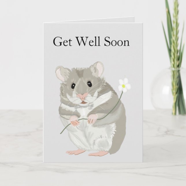 Carte Belle Gris et Blanc Hamster Editable Get Well Bien (Devant)